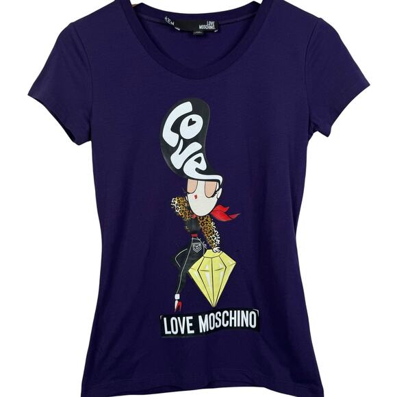 Love Moschino Diamond Lady Purple Short Sleeve Tee Size 4 - Picture 1 of 8